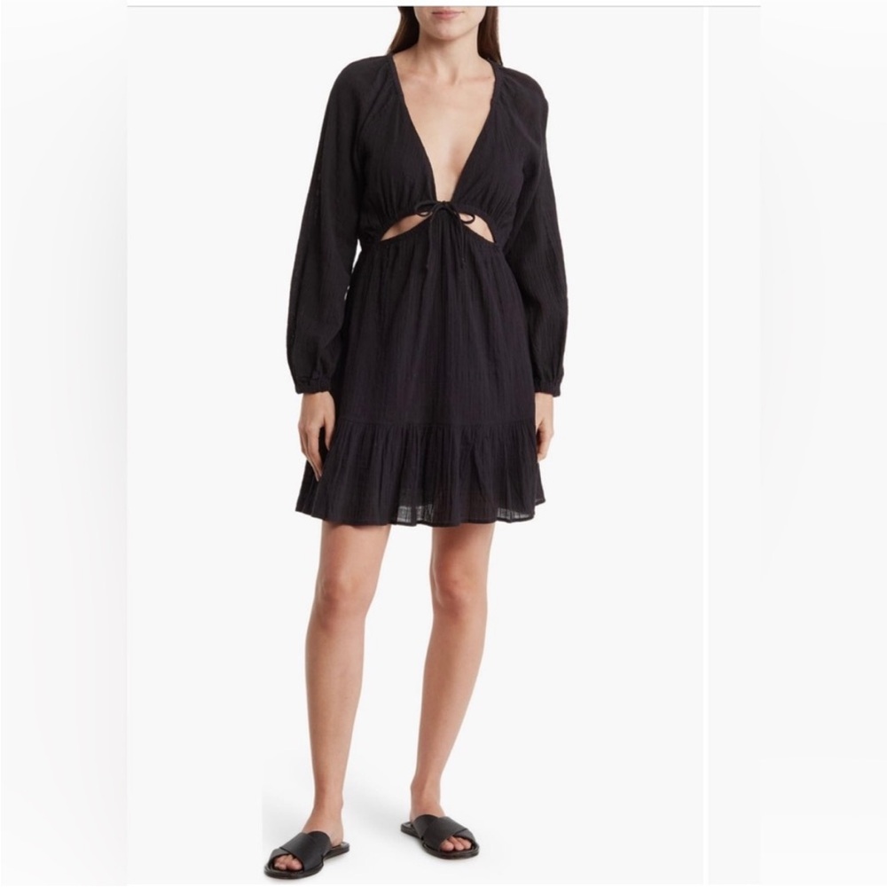 NWT L Space Feelin Fine Cutout Long Sleeve Cotton Babydoll Cover-up Dress